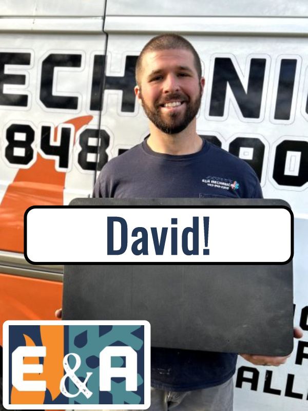 E&A Mechanical personalized review request showing the customer's name David